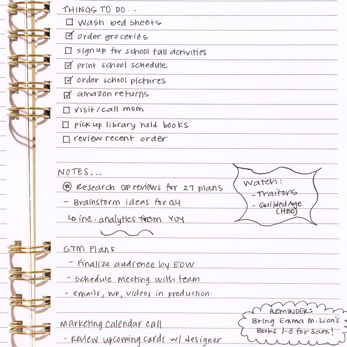 Daily Notes notebook page used for a handwritten to-do list, daily notes, reminders, and planning.