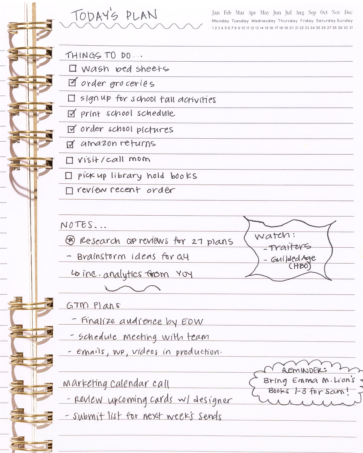 Daily Notes notebook page used for a handwritten to-do list, daily notes, reminders, and planning.