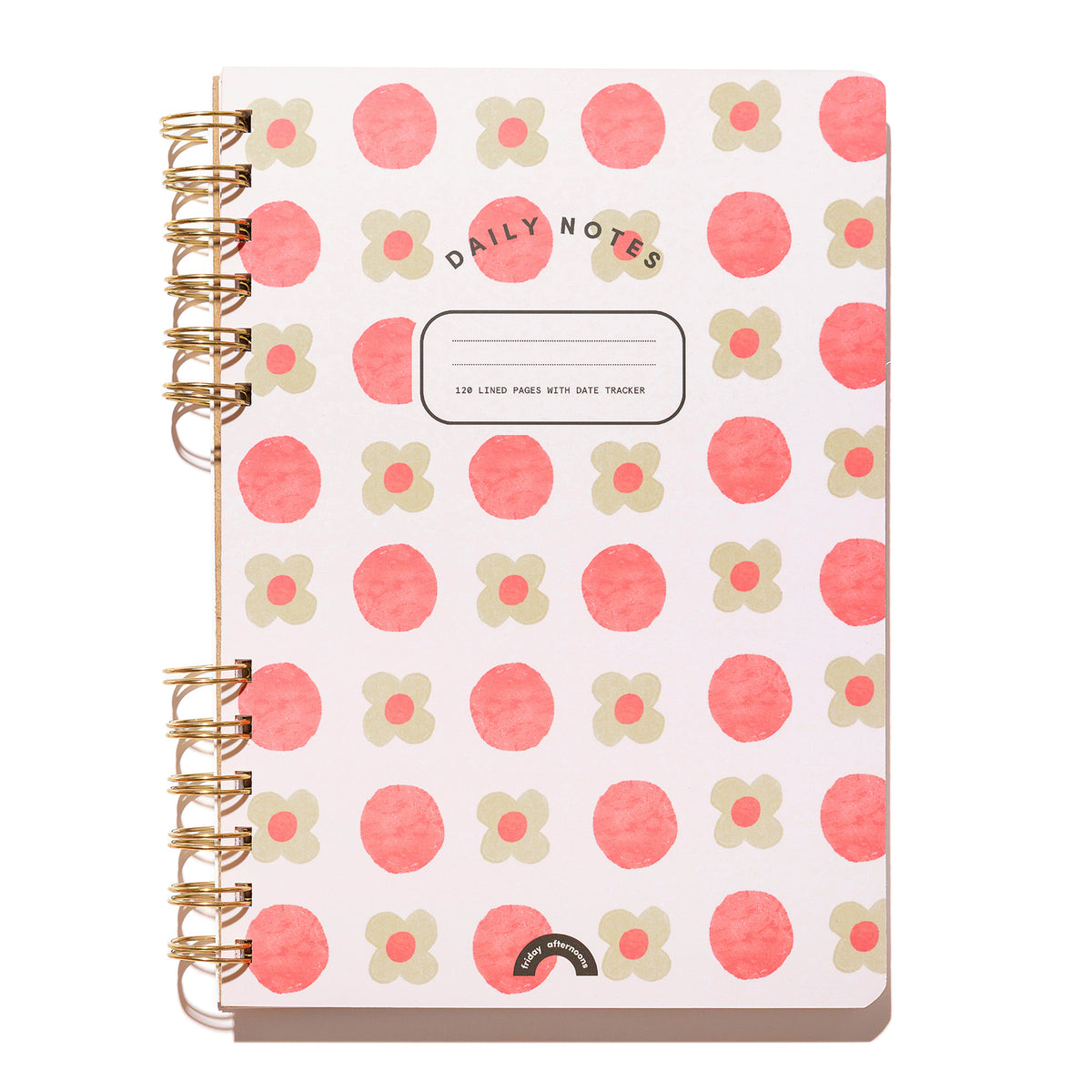 Daily Notes lined spiral notebook in Sage Petals featuring a pink and sage green floral cover with gold split-spiral binding.