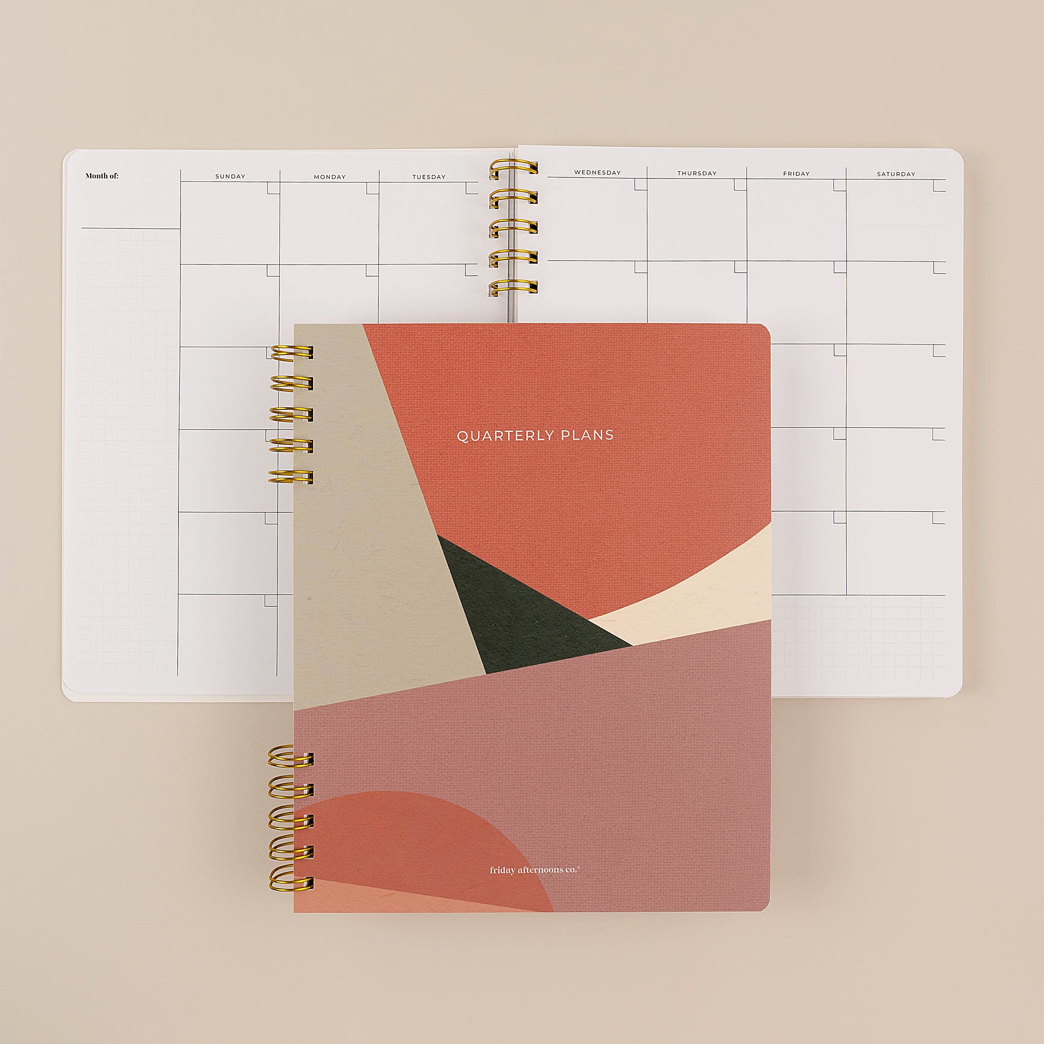 Abstract shapes quarterly planner cover with monthly calendar by Friday Afternoons Co