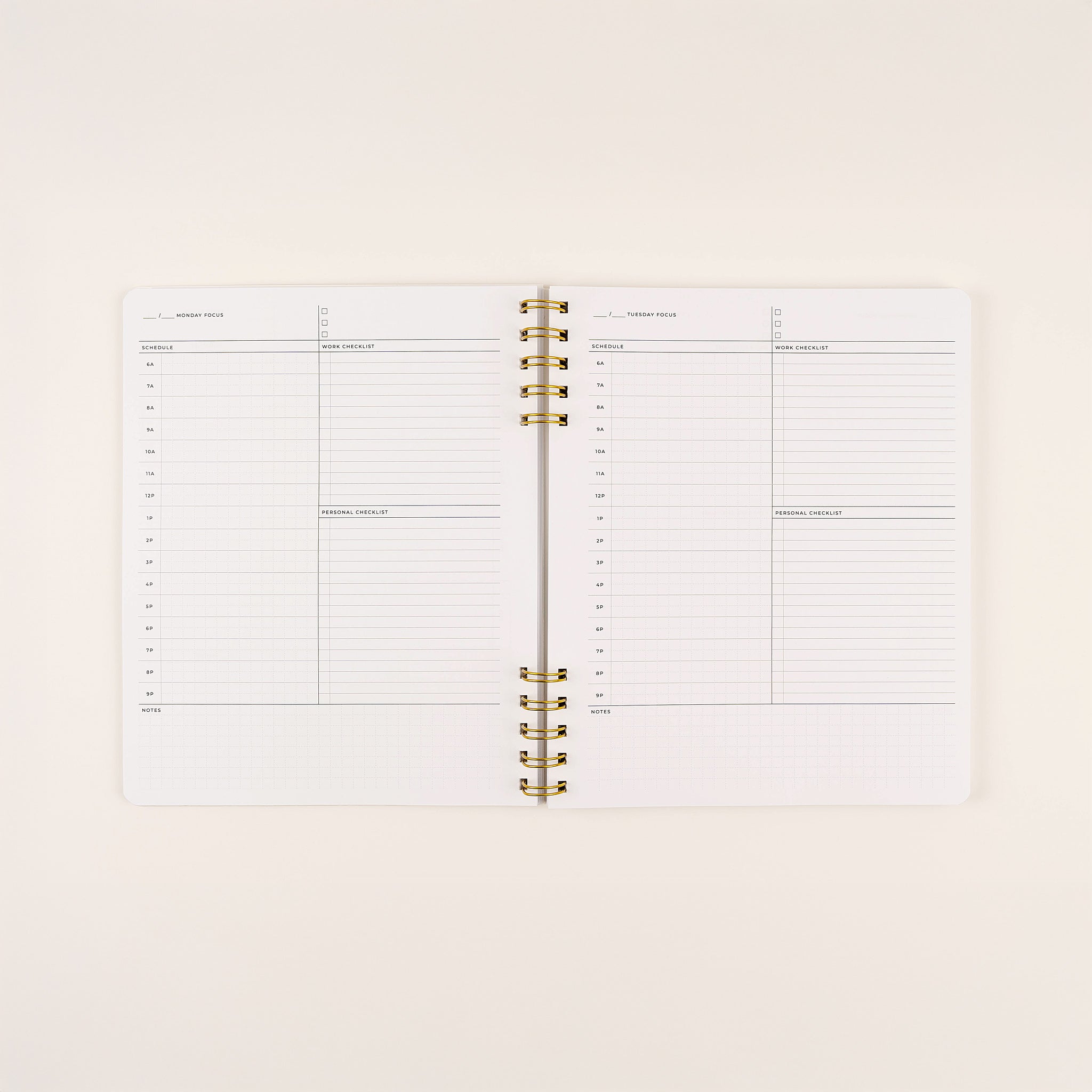 Daily task planner with personal and work to-do lists