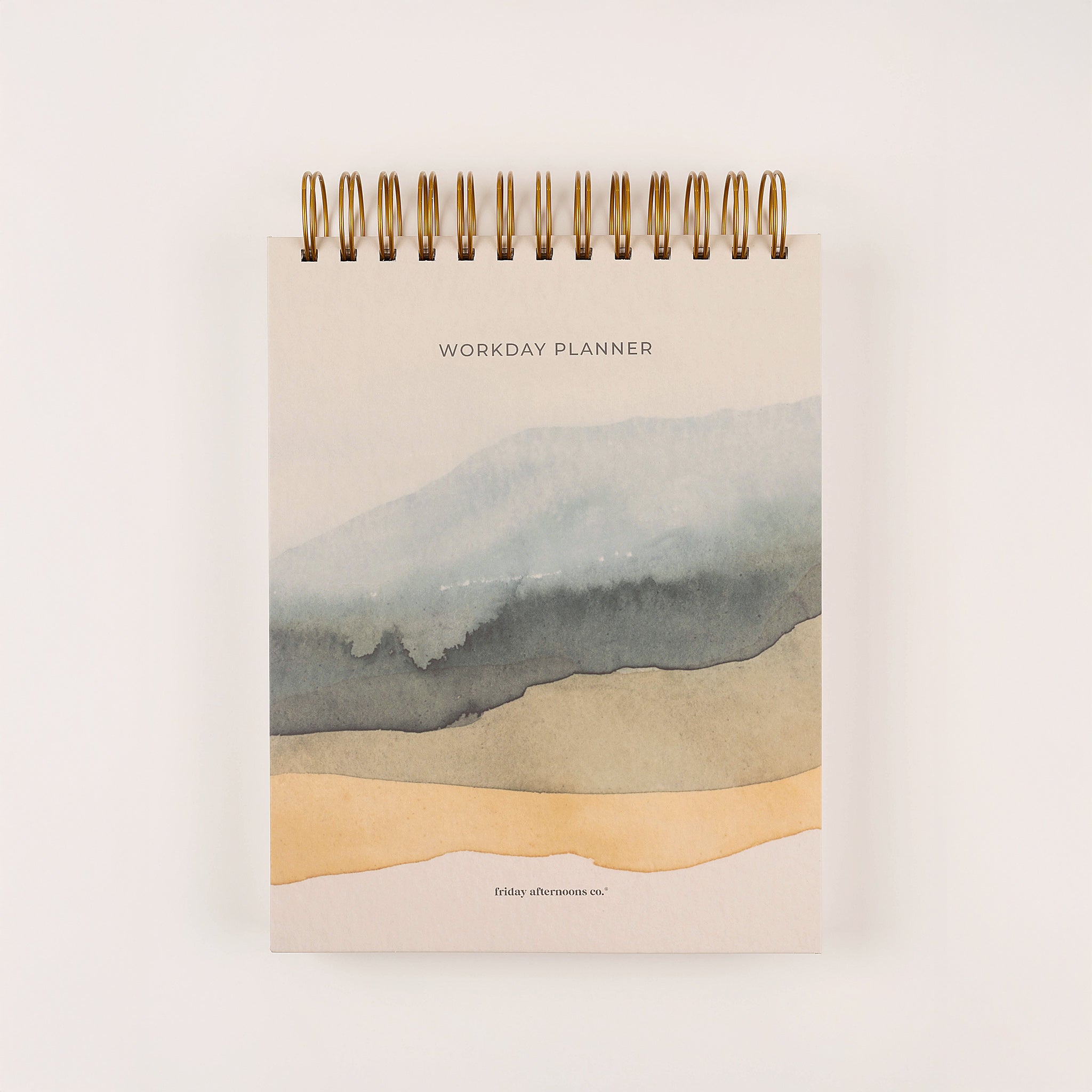 Watercolor landscape cover on daily work planner by Friday Afternoons