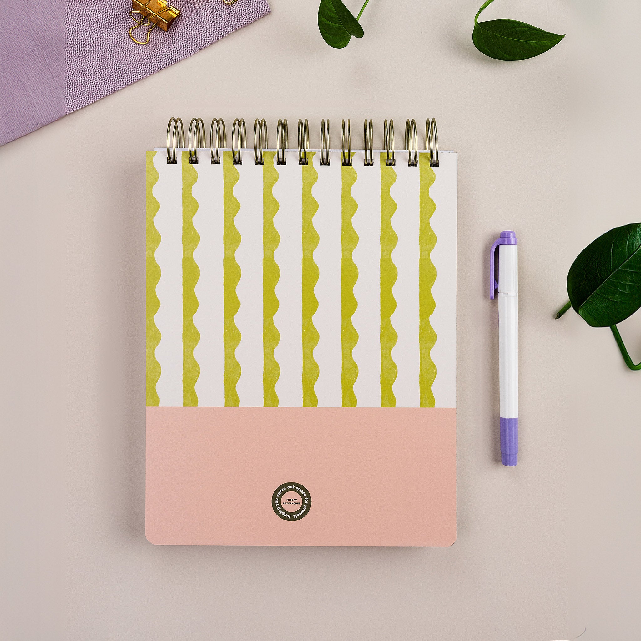 Lima Wavy Stripes Workday Planner styled with pen and office accessories on neutral desk surface.