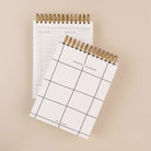 Minimalist black and white top spiral hardcover planner with personal and work task lists