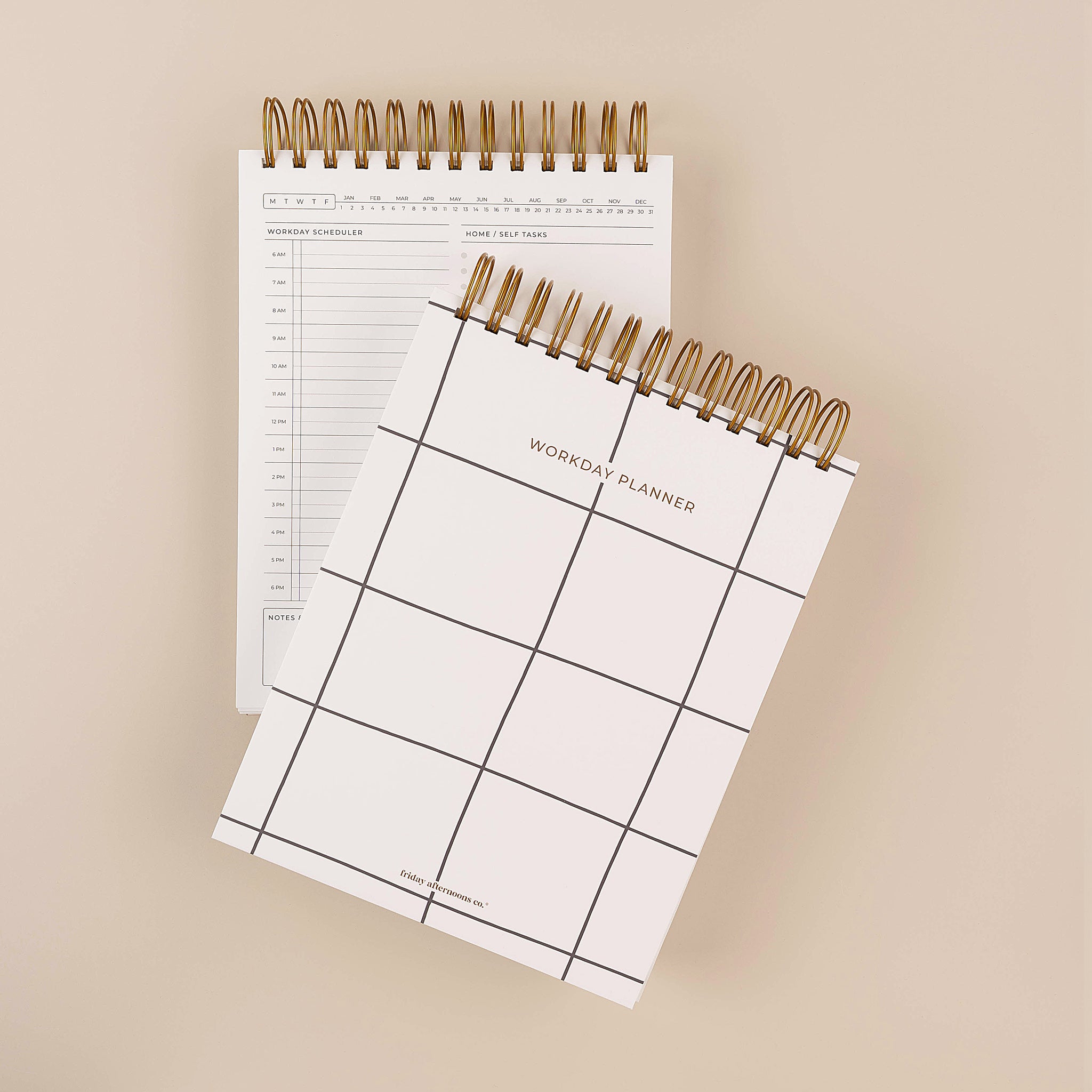 Minimalist black and white top spiral hardcover planner with personal and work task lists