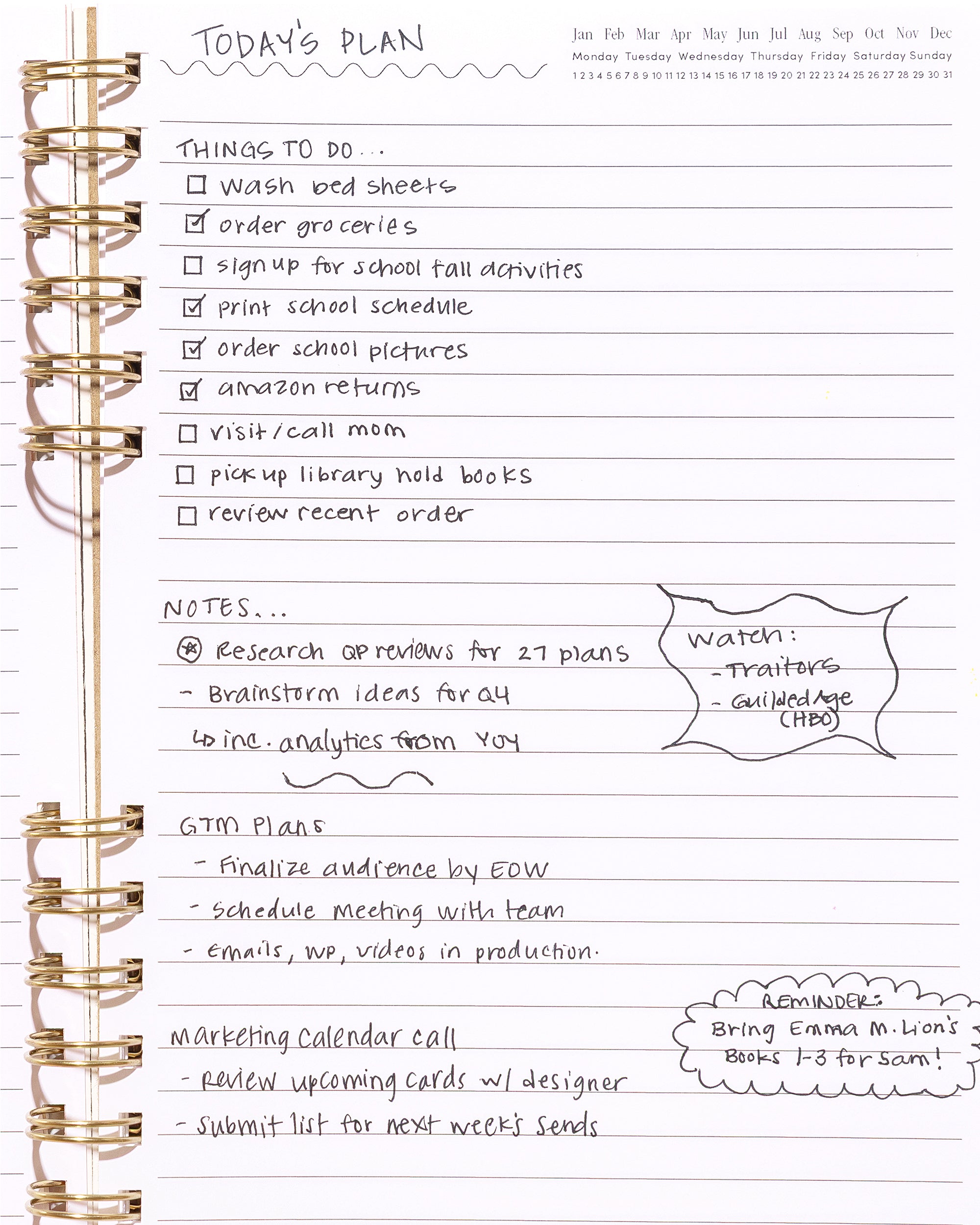 Daily Notes notebook page used for a handwritten to-do list, daily notes, reminders, and planning.