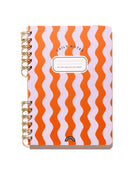 Daily Notes lined spiral notebook in Poppy & Lavender Swirls with an orange and lavender wavy cover and gold split-spiral binding.