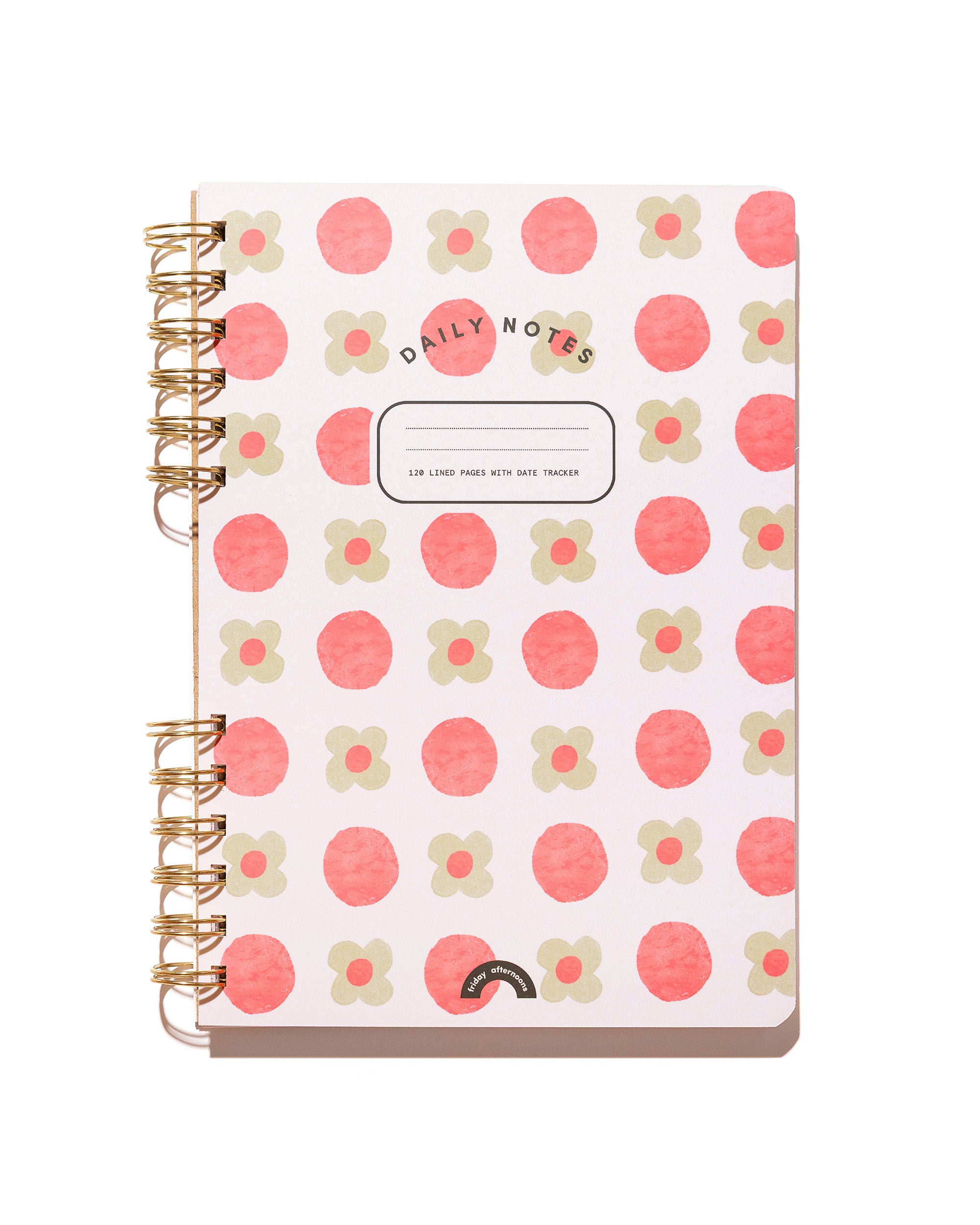 Daily Notes lined spiral notebook in Sage Petals featuring a pink and sage green floral cover with gold split-spiral binding.