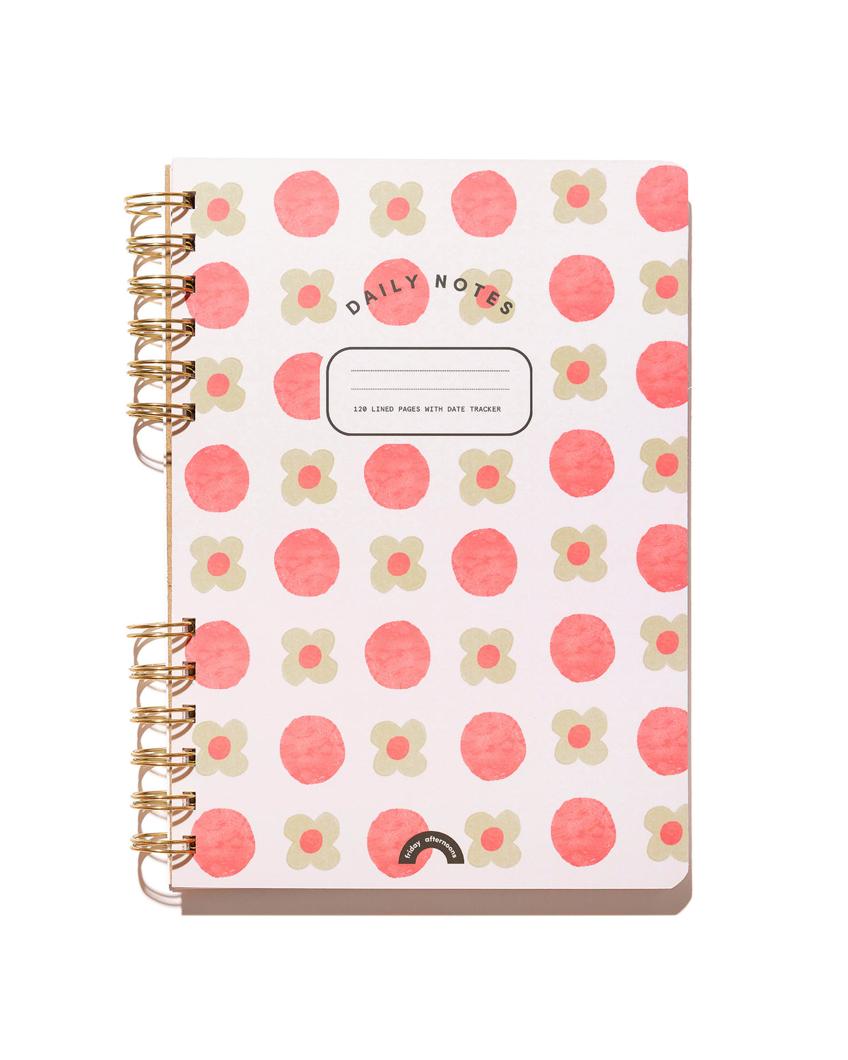 Daily Notes lined spiral notebook in Sage Petals featuring a pink and sage green floral cover with gold split-spiral binding.