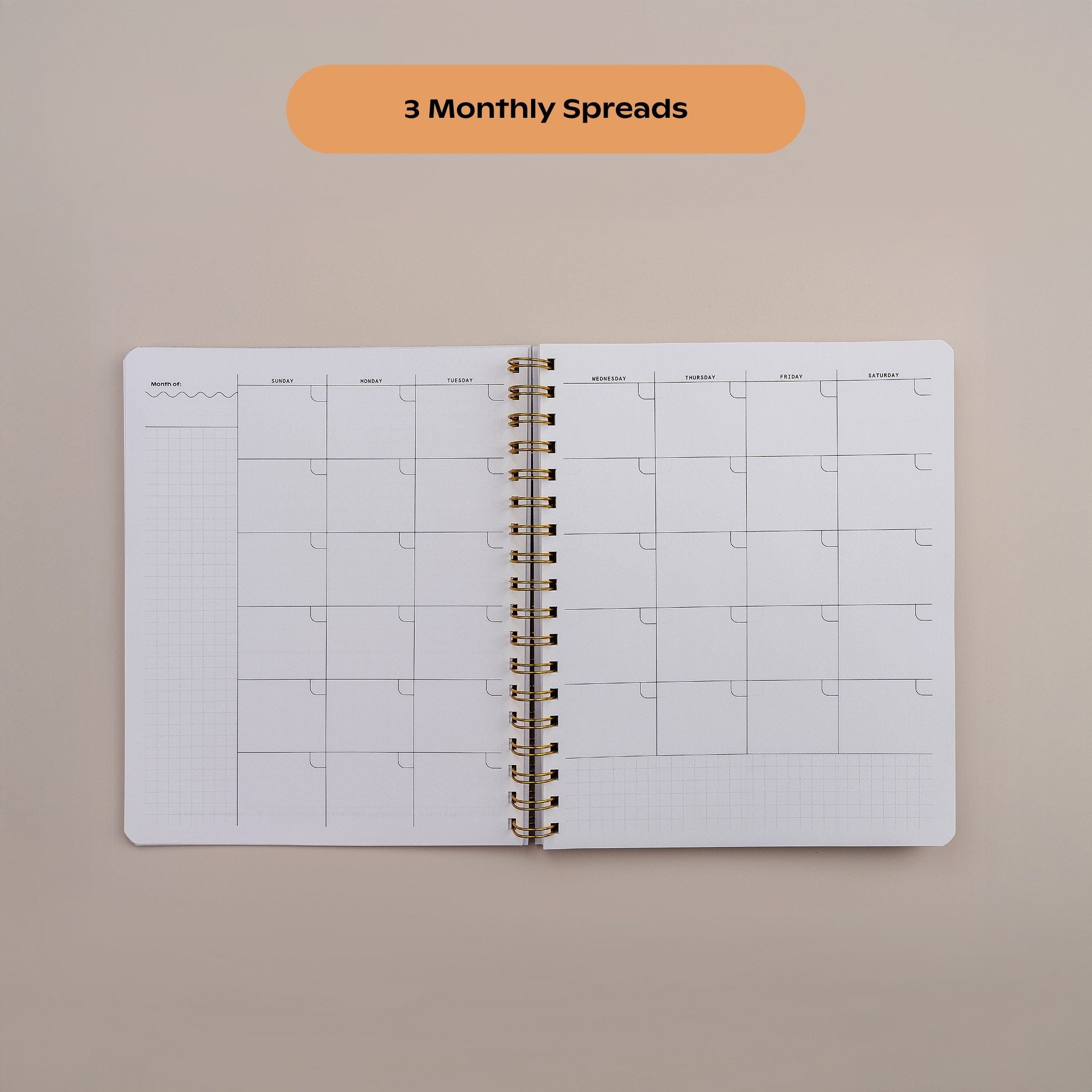 Open monthly calendar spread inside the 90-Day Planner.