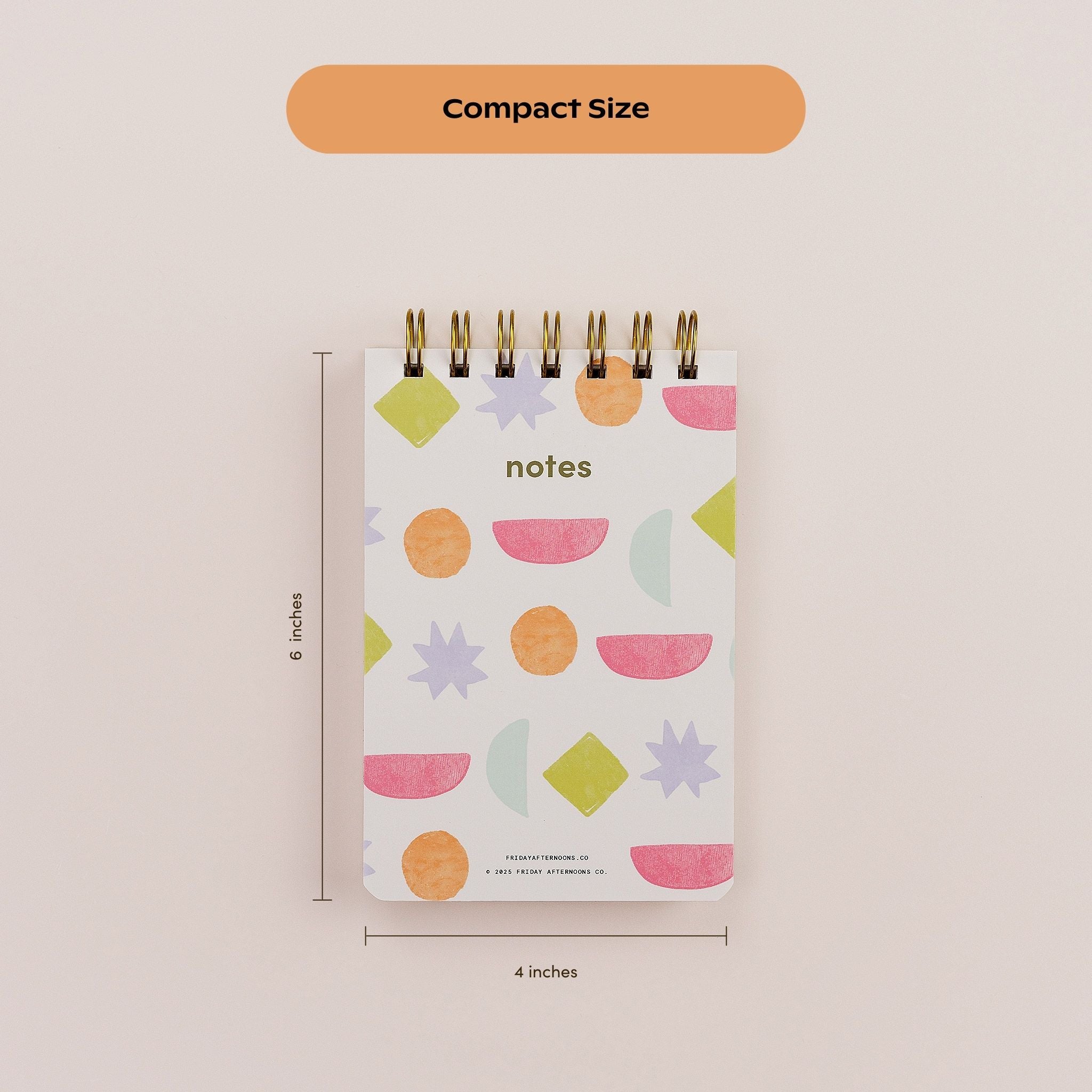 Mini Memo Notebook in Bright Shapes  cover displayed upright, labeled as compact size.