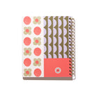 Back cover of the Lavender Scallop Quarterly Plans 90-Day Planner with gold spiral binding, floral pattern, lavender scallop pattern, coral panel, and white background.