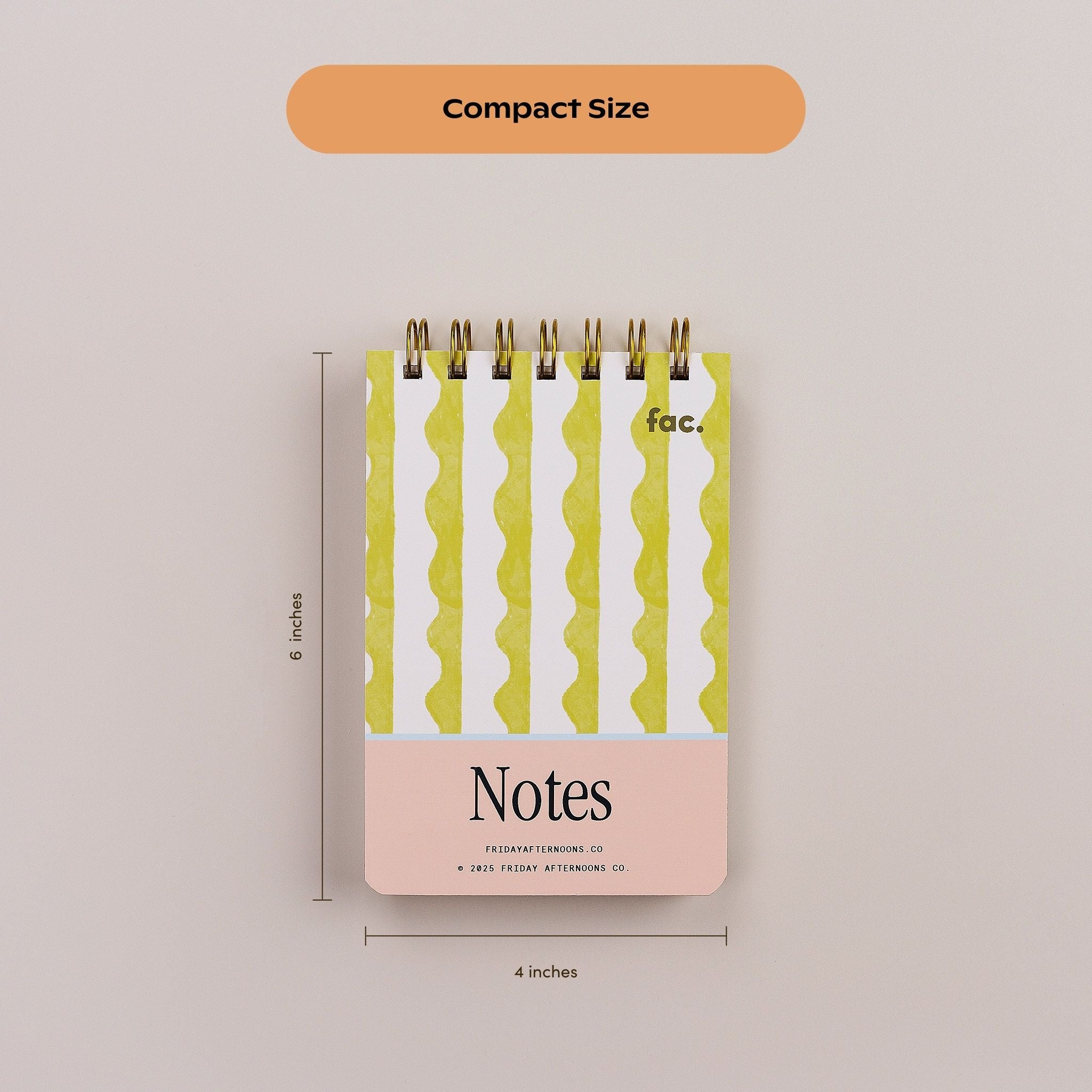 Mini Memo Notebook in Lima Wavy Stripes cover displayed upright, labeled as compact size.