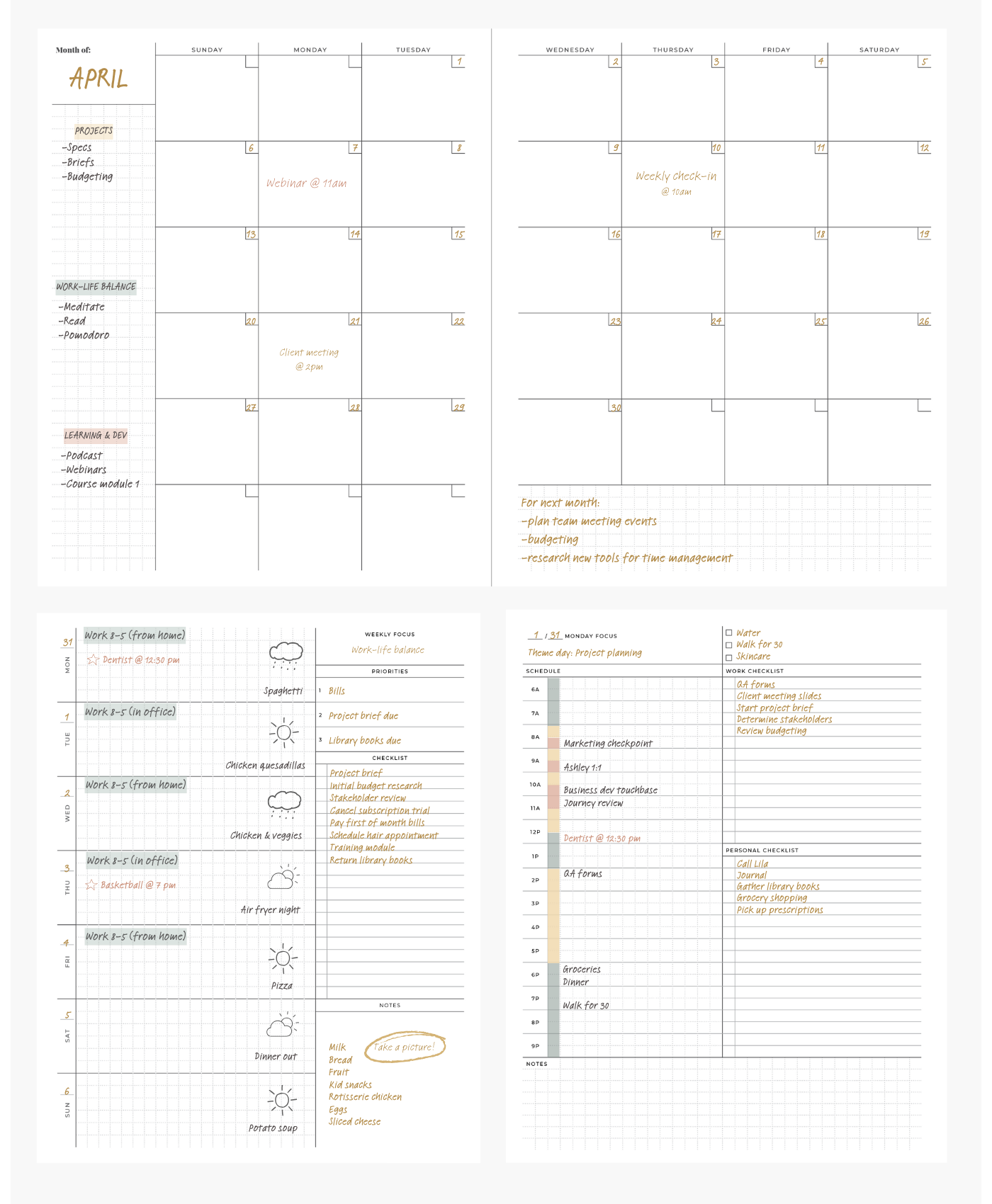 friday afternoons quarterly plans 90 day planner monthly weekly daily page examples