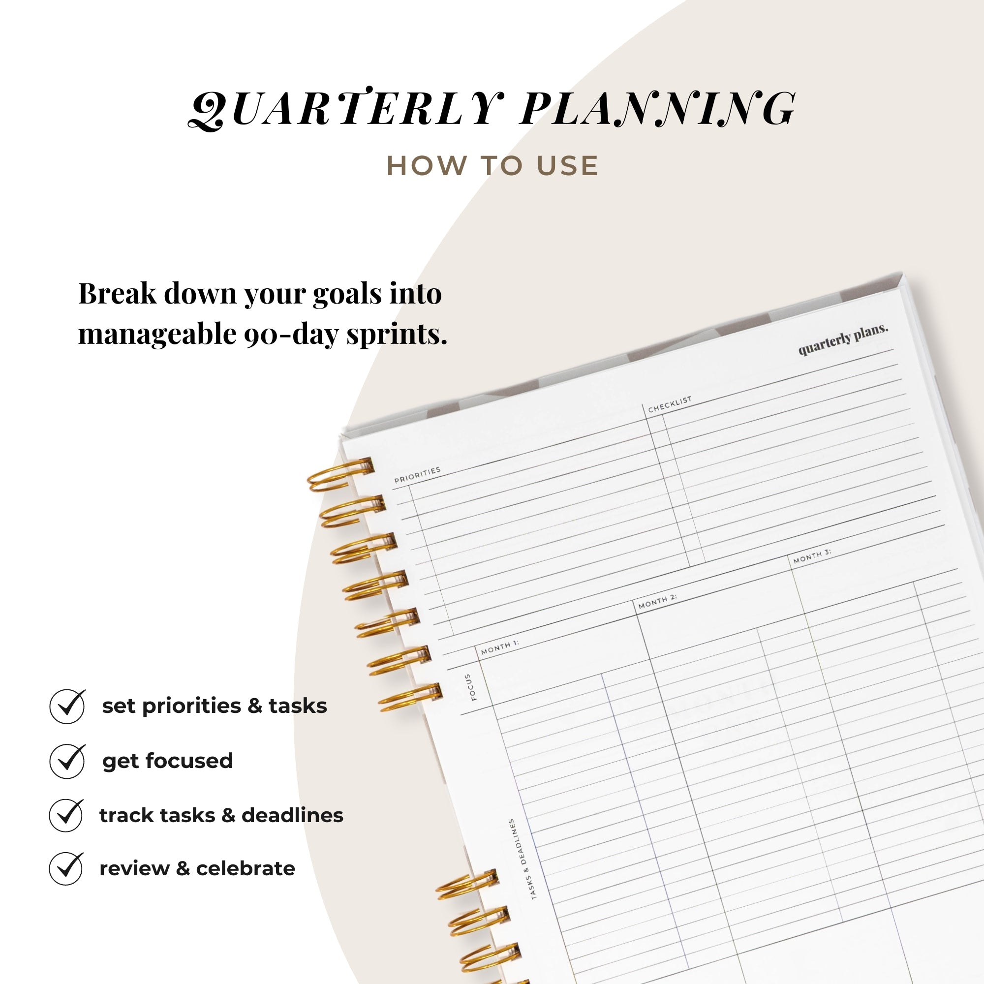 Quarterly Plans 90 - Day Planner (Creamy Checkered Design) - Friday Afternoons Co.