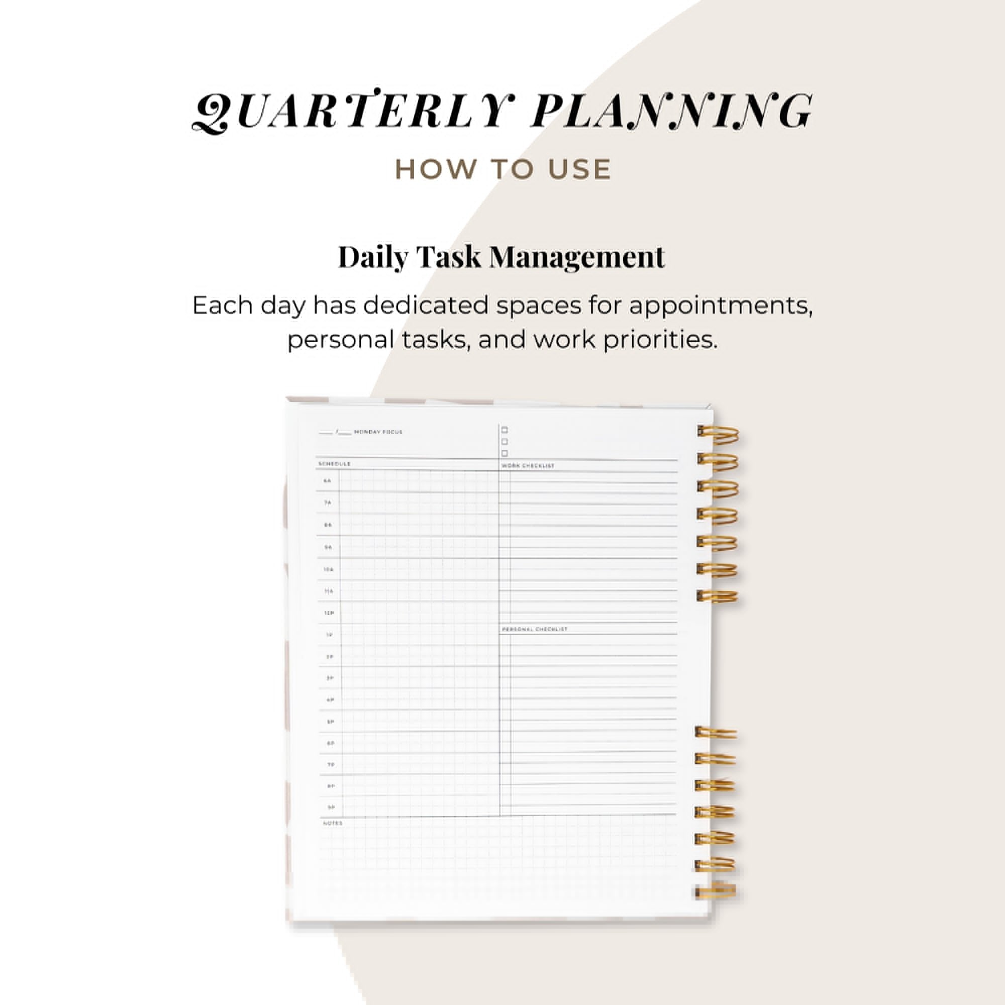 Quarterly Plans 90 - Day Planner (Creamy Checkered Design) - Friday Afternoons Co.