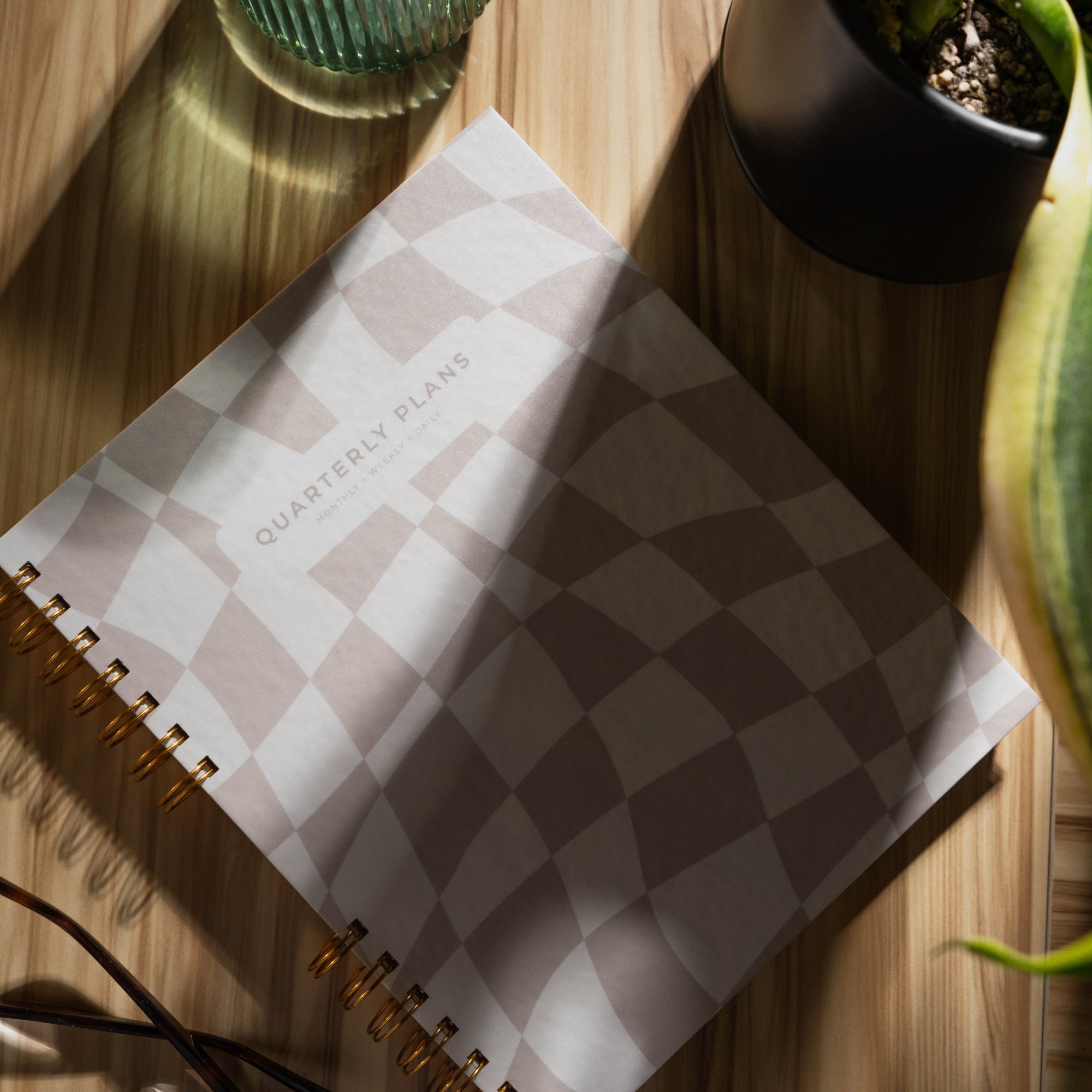 Quarterly Plans 90 - Day Planner (Creamy Checkered Design) - Friday Afternoons Co.