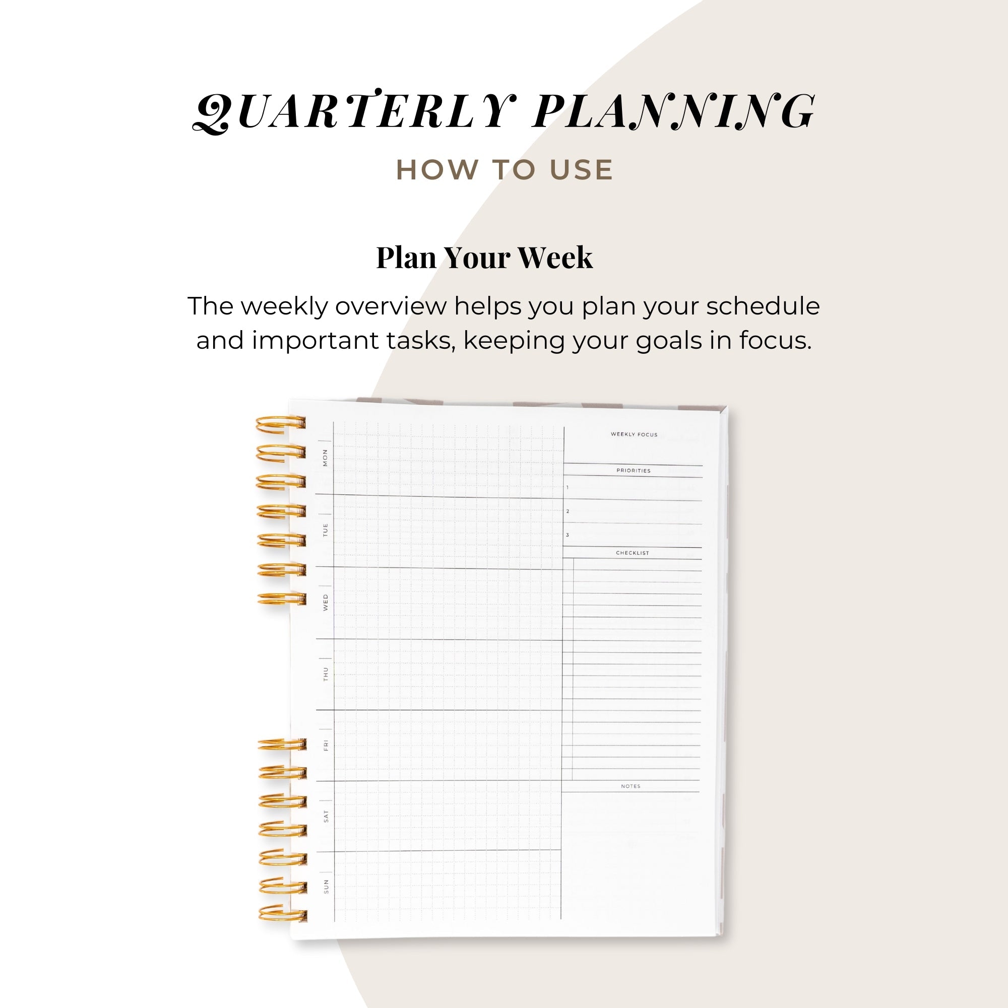 Quarterly Plans 90 - Day Planner (Creamy Checkered Design) - Friday Afternoons Co.