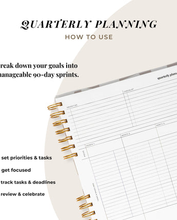 Quarterly Plans 90 - Day Planner (Soft Sage Geometric Design) - Friday Afternoons Co.