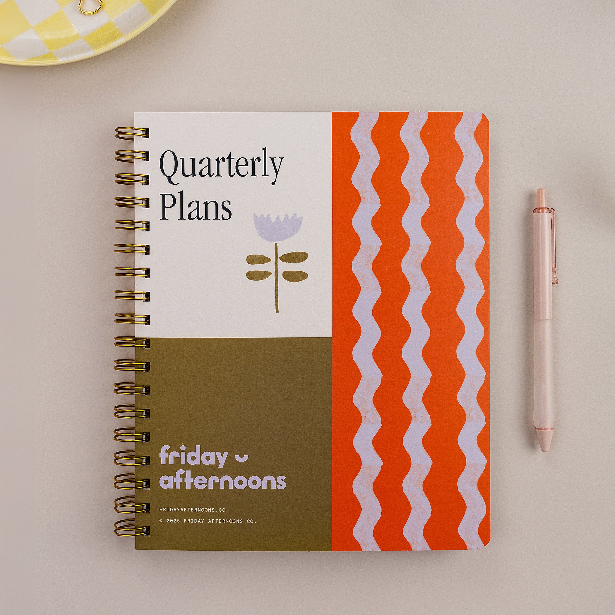 Tulip Wave 90-Day Planner styled with pen and desk accessories on a neutral background